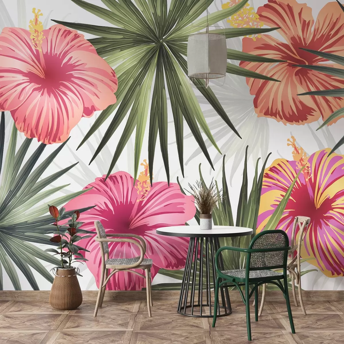 murales de pared Flores y hojas tropicales w03105