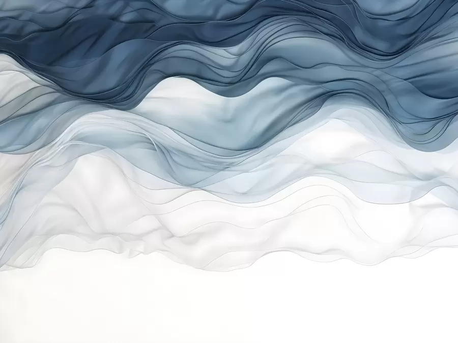 murales de pared Ondas fluidas de texturas translúcidas en tonos azul oscuro, azul claro y blanco sobre un fondo claro w08775