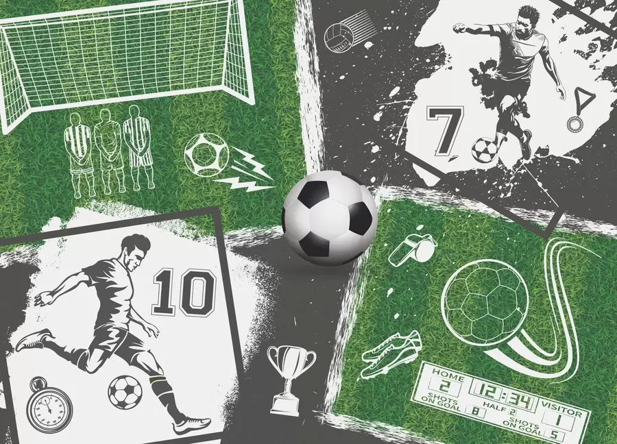murales de pared Jugadores de fútbol, balón y campo w03121
