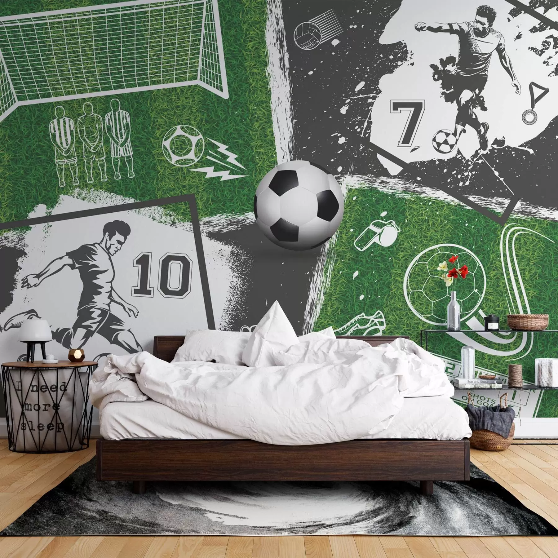 murales de pared Jugadores de fútbol, balón y campo w03121