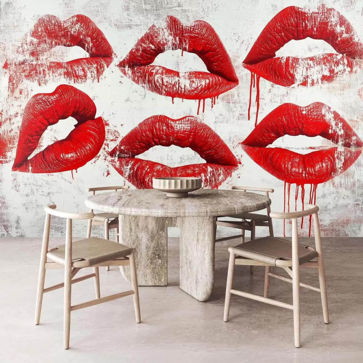 murales de pared labios rojos de estilo grunge w03108
