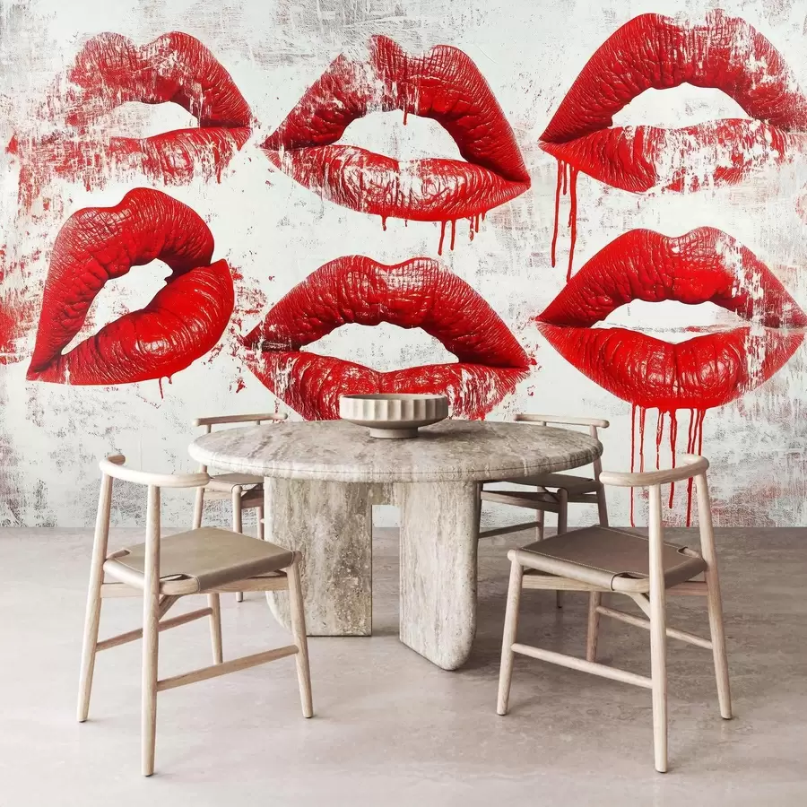 murales de pared labios rojos de estilo grunge w03108