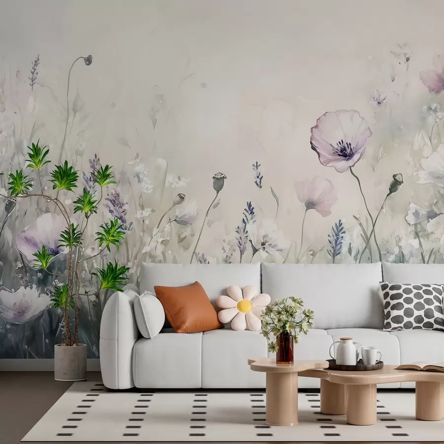 murales de pared delicadas flores silvestres aéreas en la técnica pictórica w03113