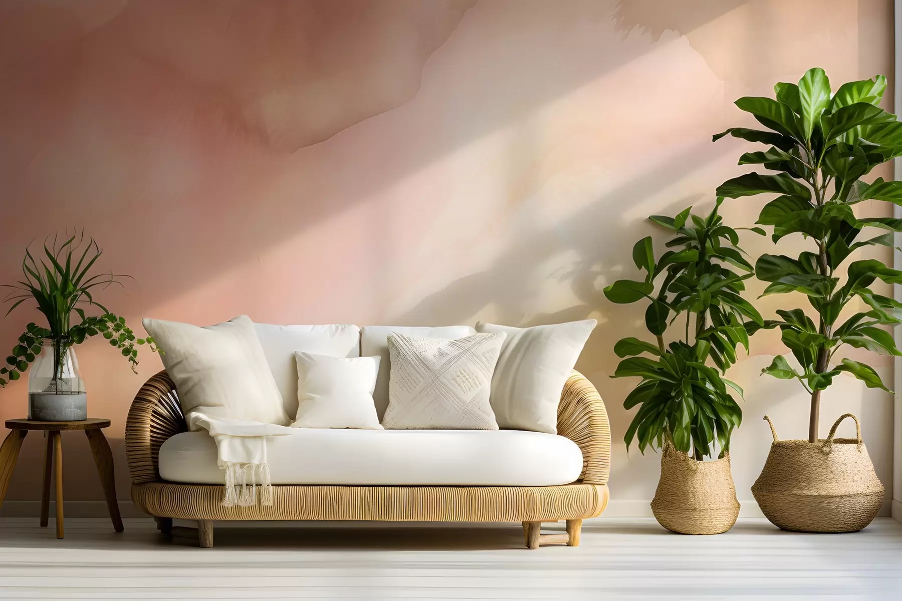 murales de pared Abstracto degradado de acuarela en tonos cálidos de melocotón, rosa y crema w03160v1