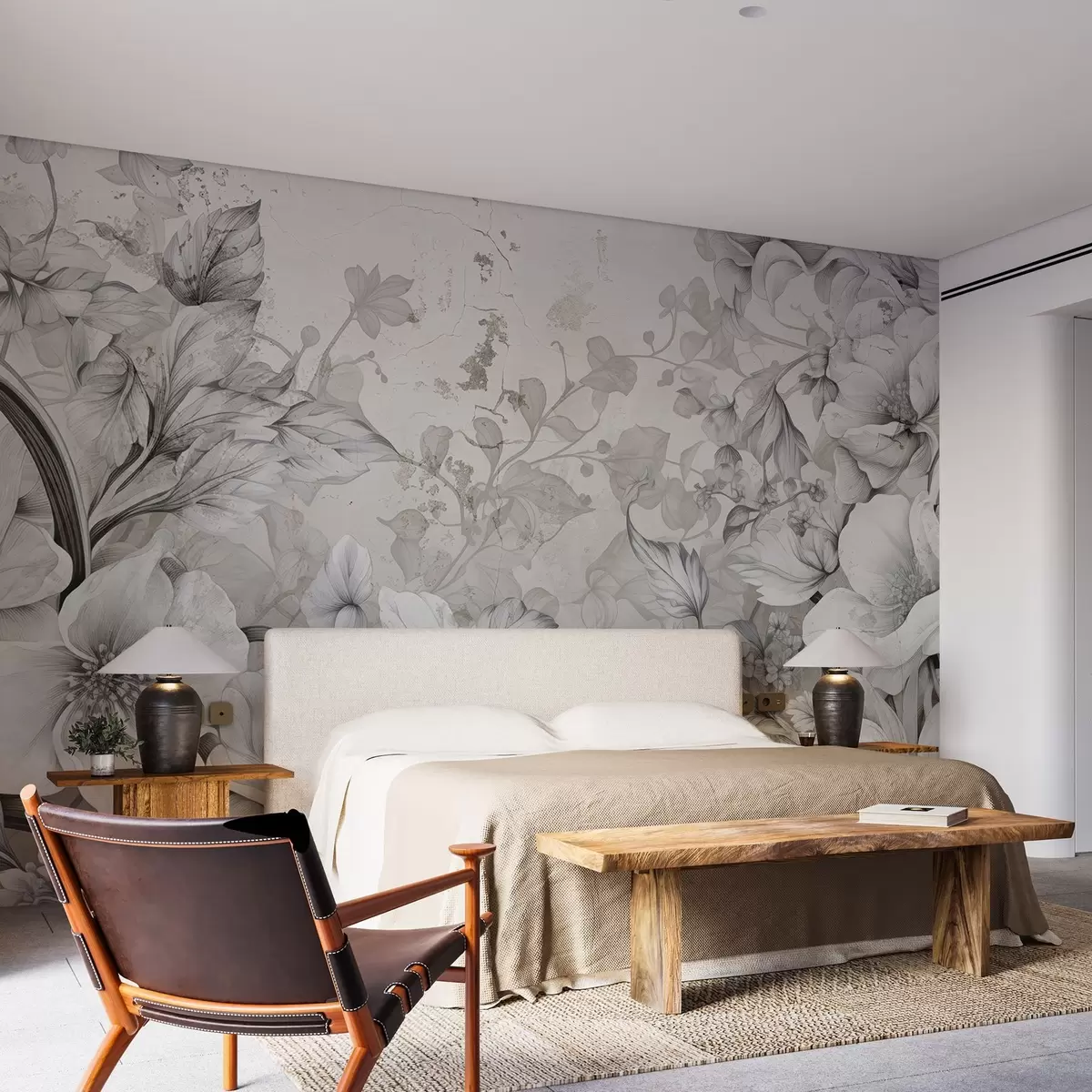 murales de pared Flores pintadas de fantasía en la pared w03191v1