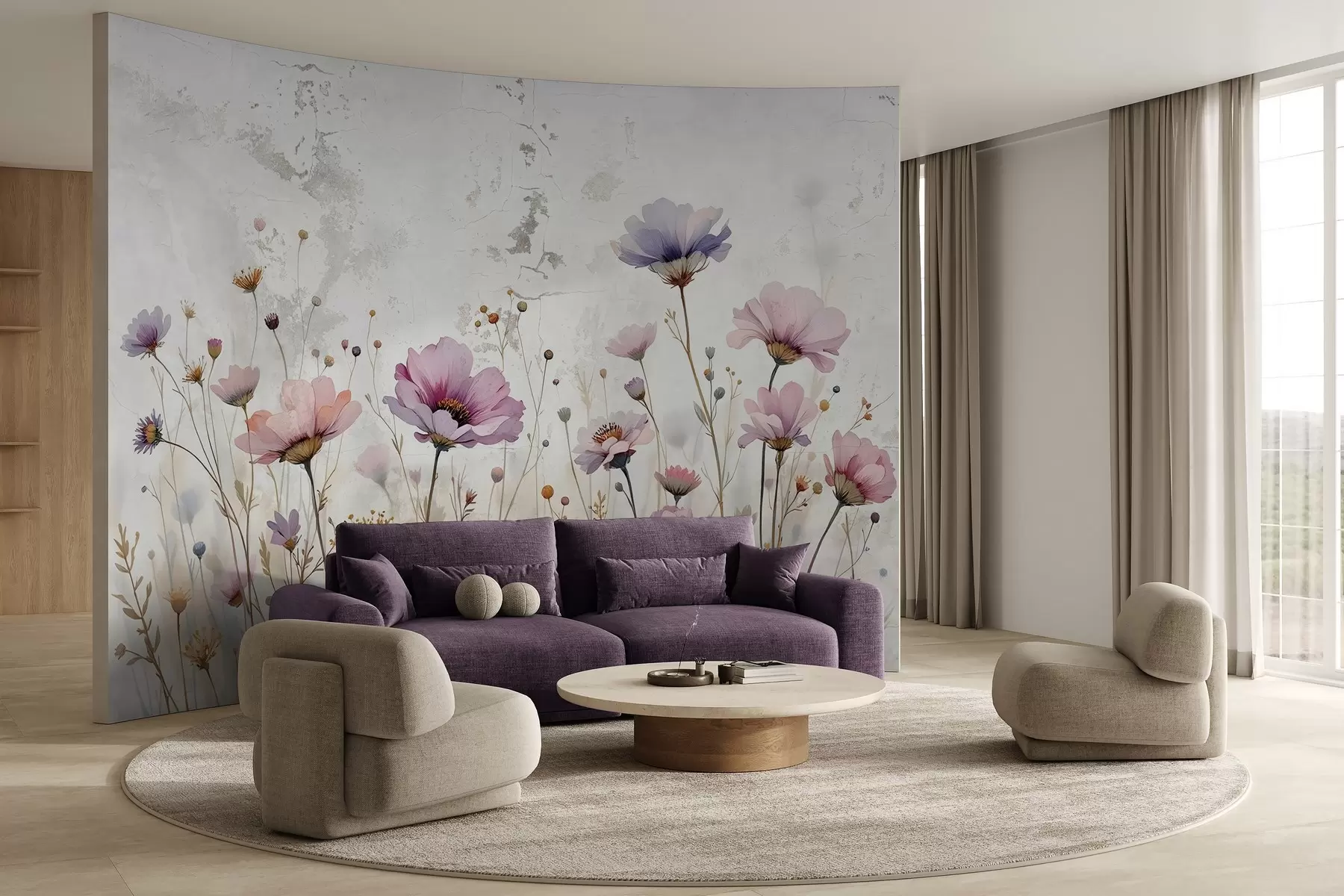 murales de pared Flores de acuarela en estilo grunge w03192