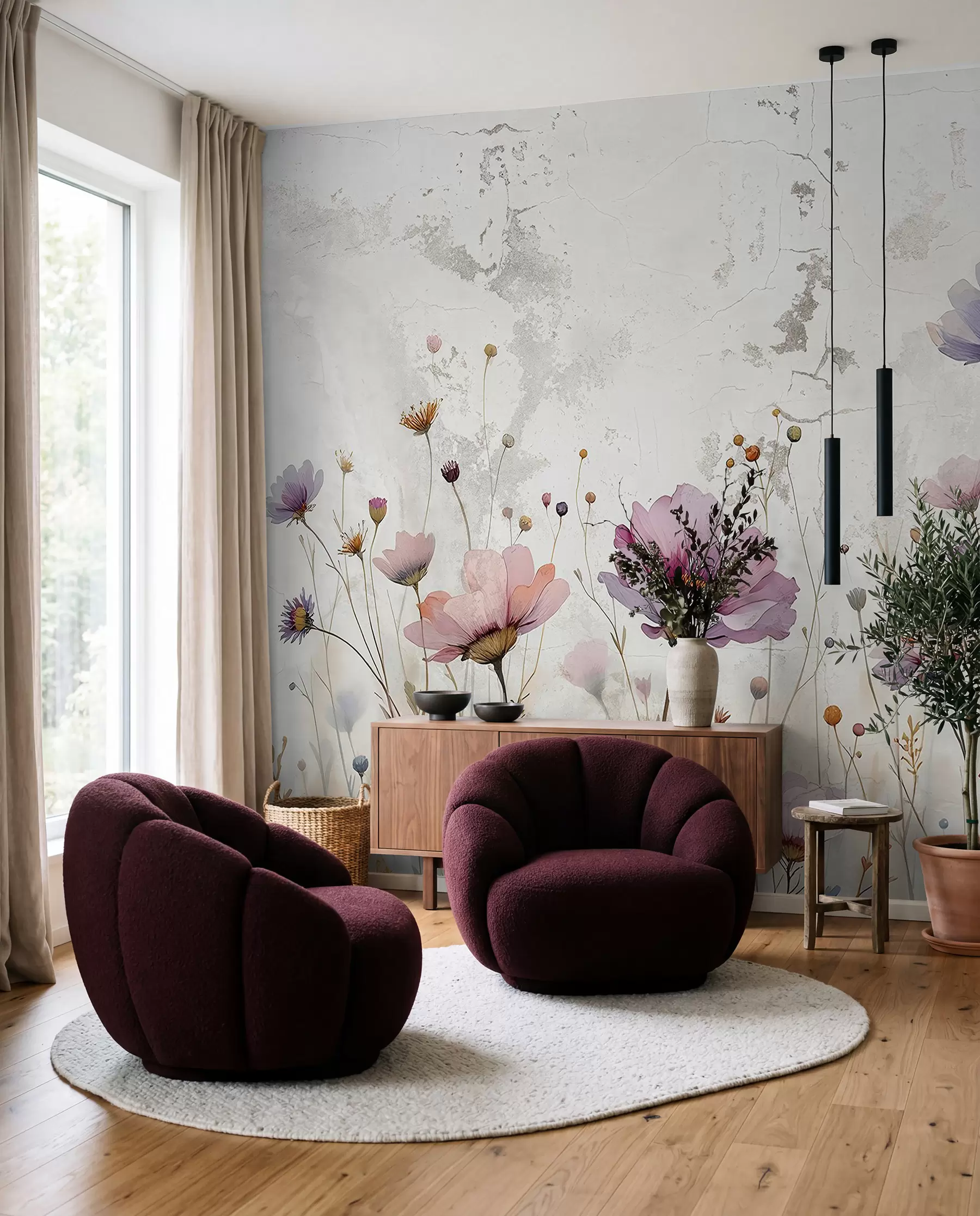 murales de pared Danza de flores silvestres w03192