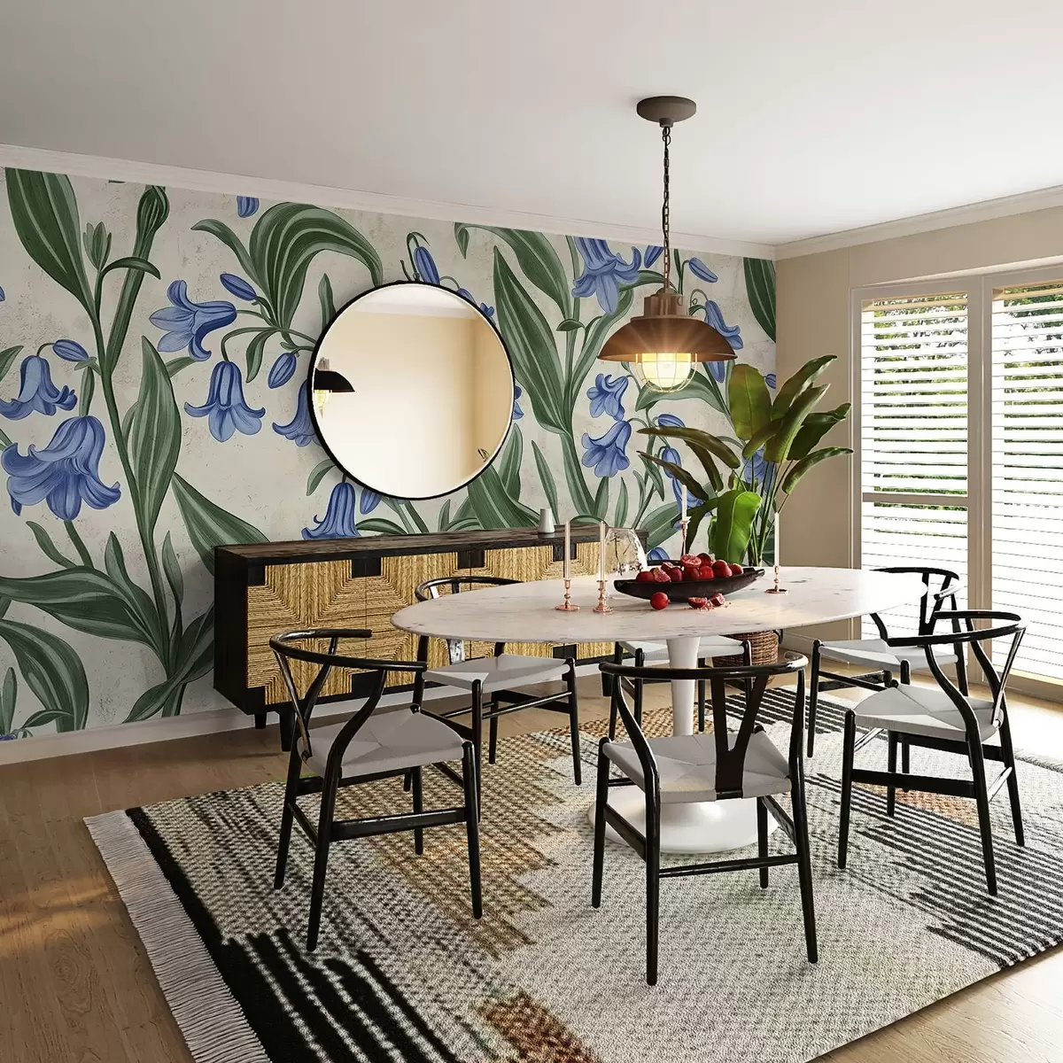 murales de pared Detalle de flores de campana en la pared acuarela w03198