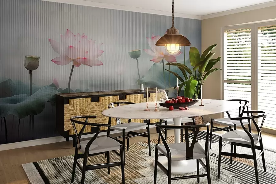 murales de pared Vista de lotos detrás de un cristal w03200