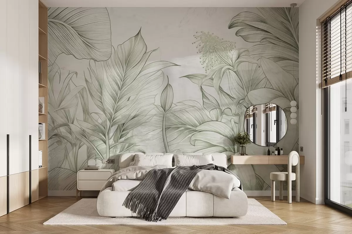murales de pared Hojas detalladas en estilo grunge w03201v2