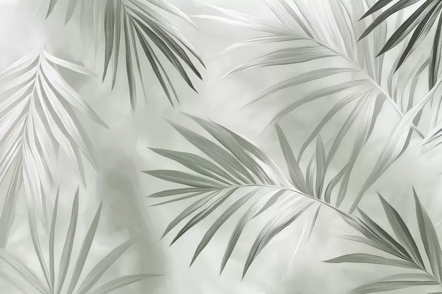 murales de pared Abstracción de hojas tropicales, palmera, paleta de colores verdes w03153v2