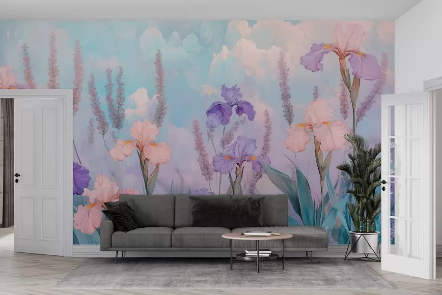 murales de pared Oli estilo de dibujo flores, prado de verano, floral w03154
