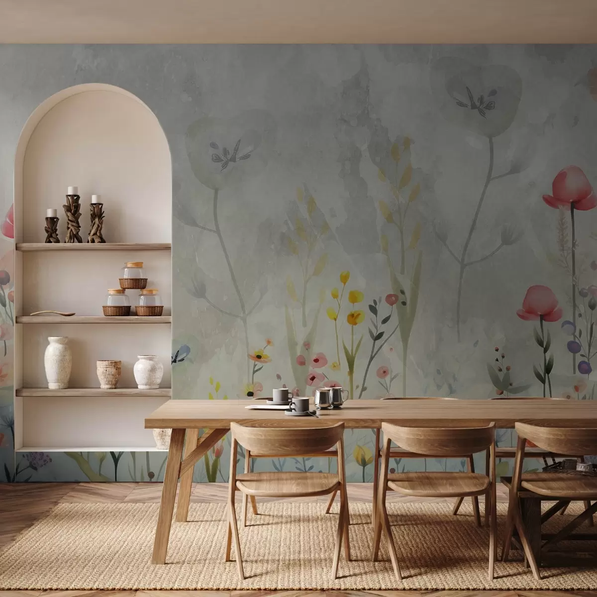 murales de pared Flores silvestres, imitación de fondo de acuarela w08846