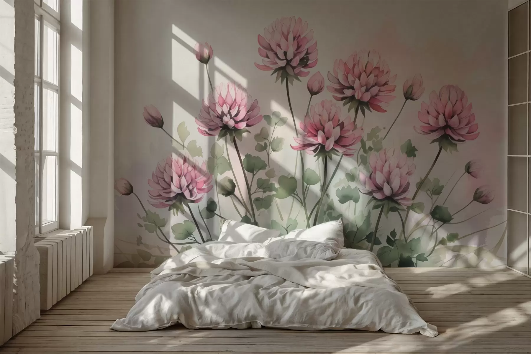 murales de pared Flores de trébol imitación acuarela w03264