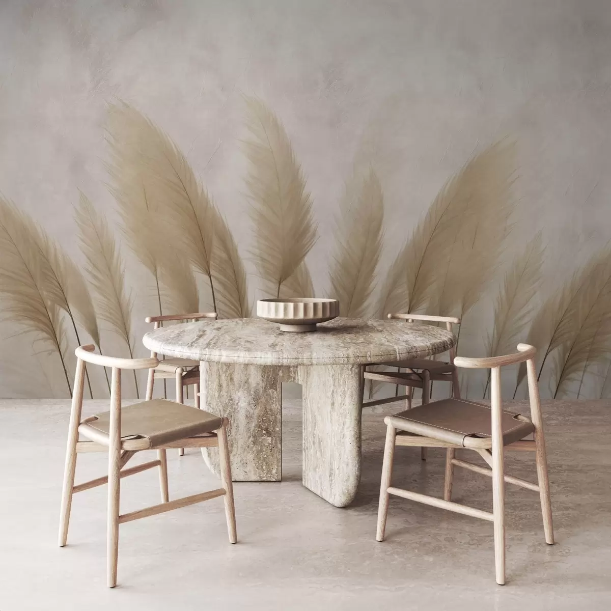 murales de pared Plantas altas sobre fondo beige claro w08857