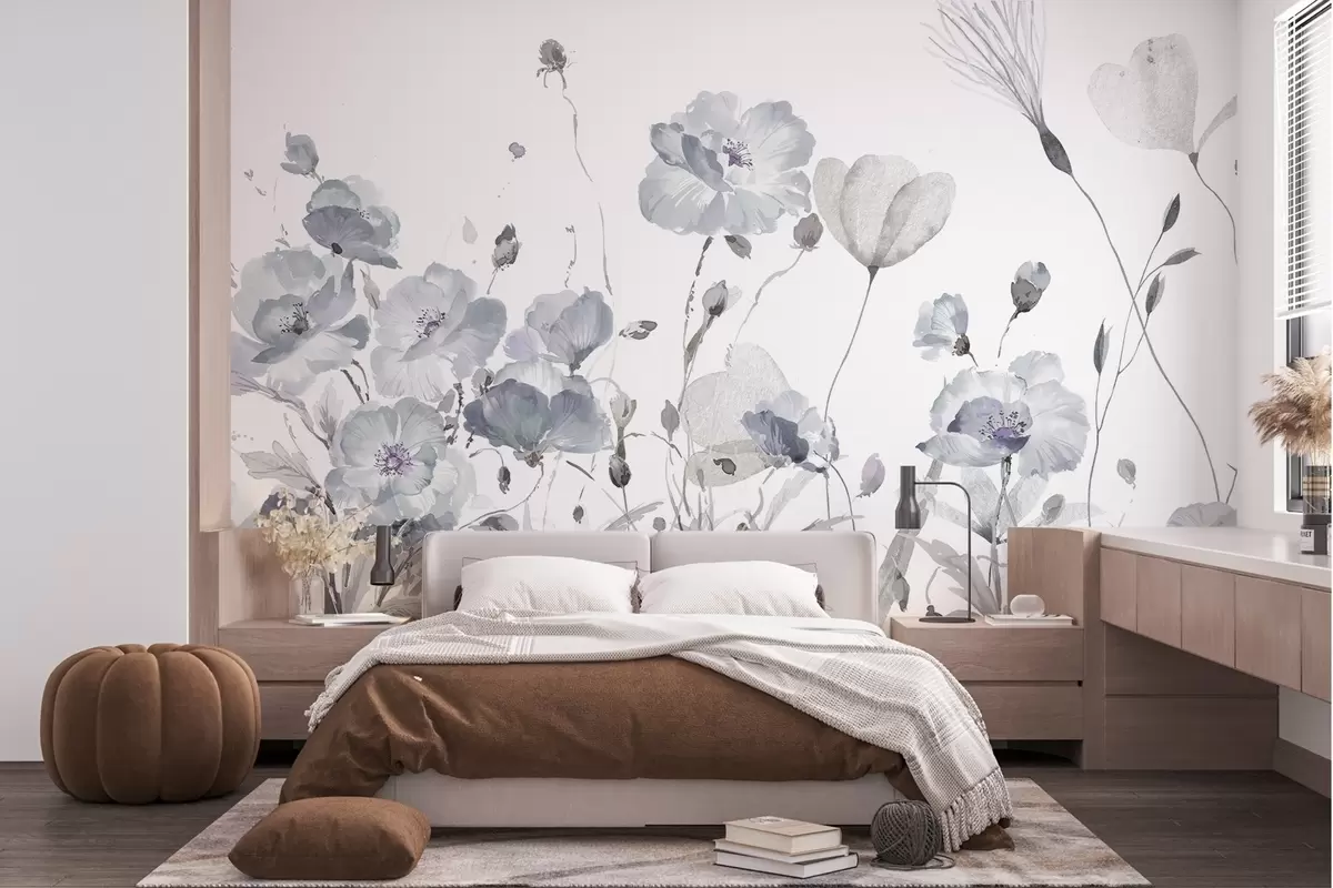 murales de pared Danza de flores en acuarela sobre lienzo blanco w03256v2