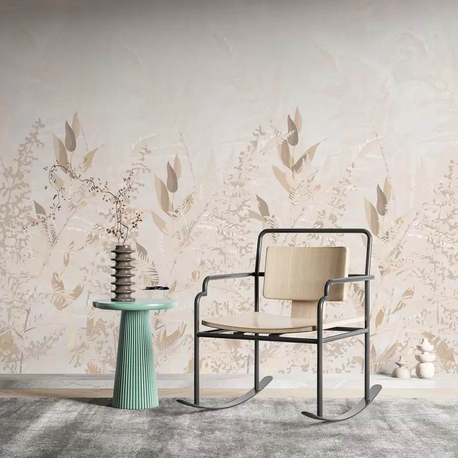 murales de pared Espiguillas y plantas en tonos beige w03297
