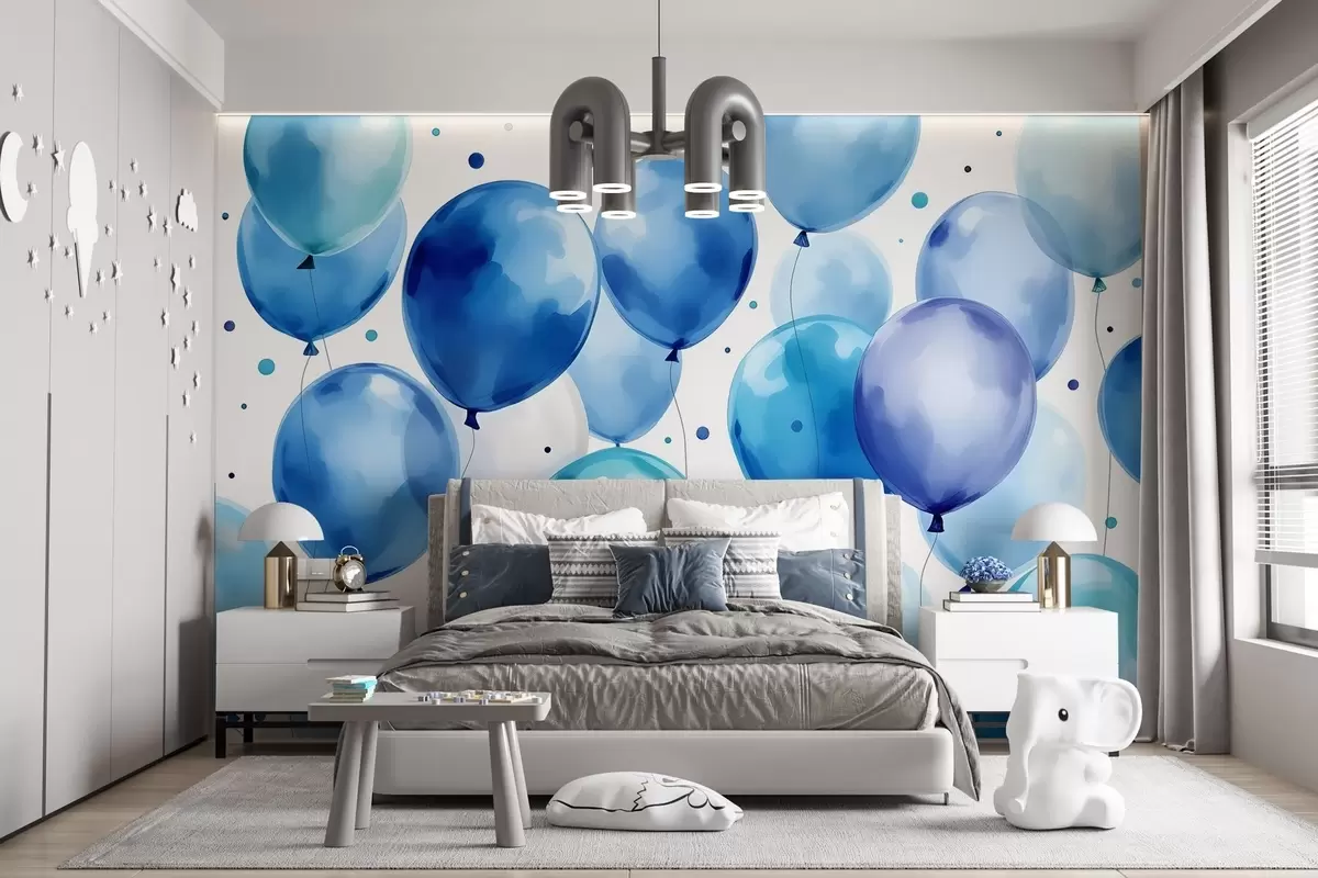 murales de pared Globos azules pintados con acuarela w03330
