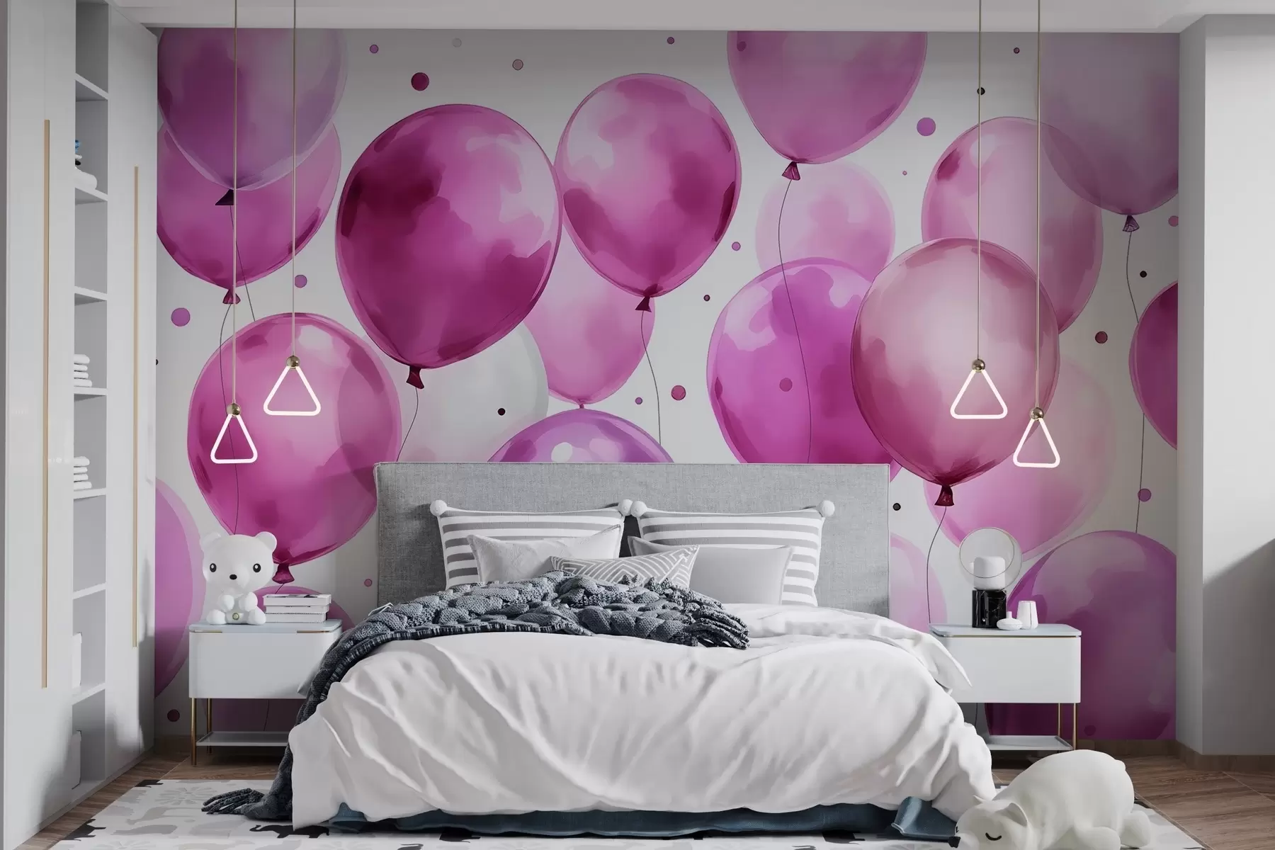 murales de pared Globos de aire rosa pintados con acuarela w03330v1
