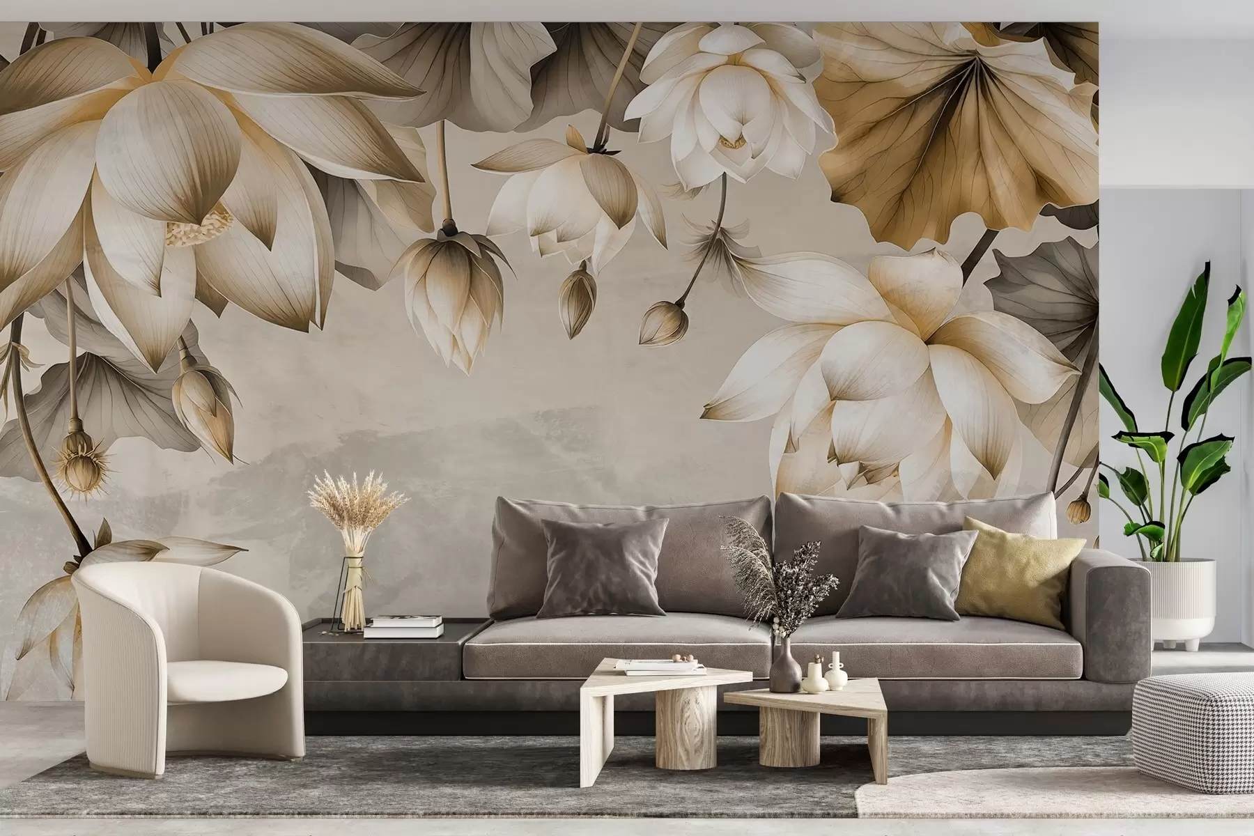 murales de pared Exuberante ramo de lotos colgando desde arriba w03340v2