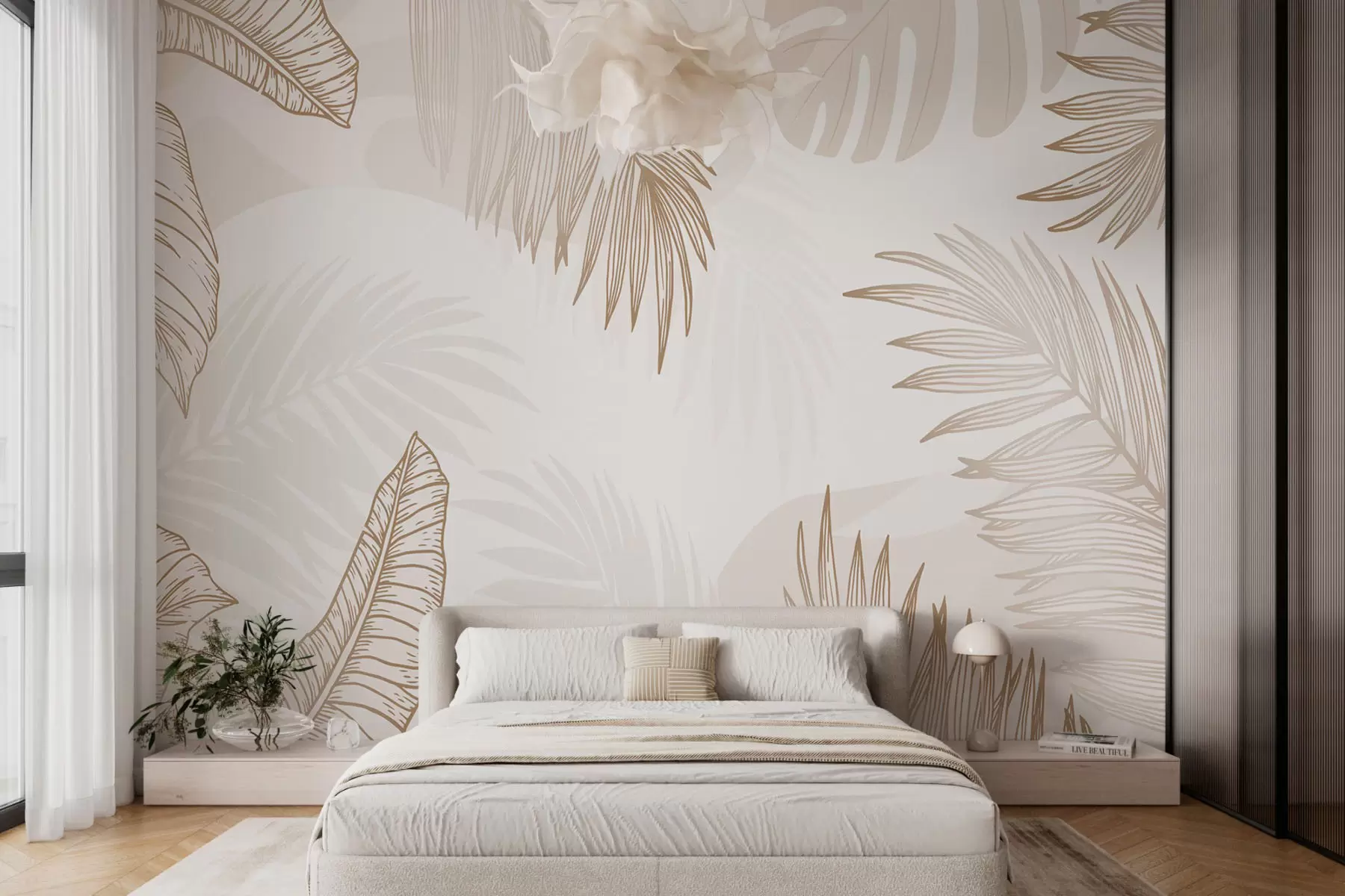 murales de pared Hojas tropicales en estilo gráfico w03260