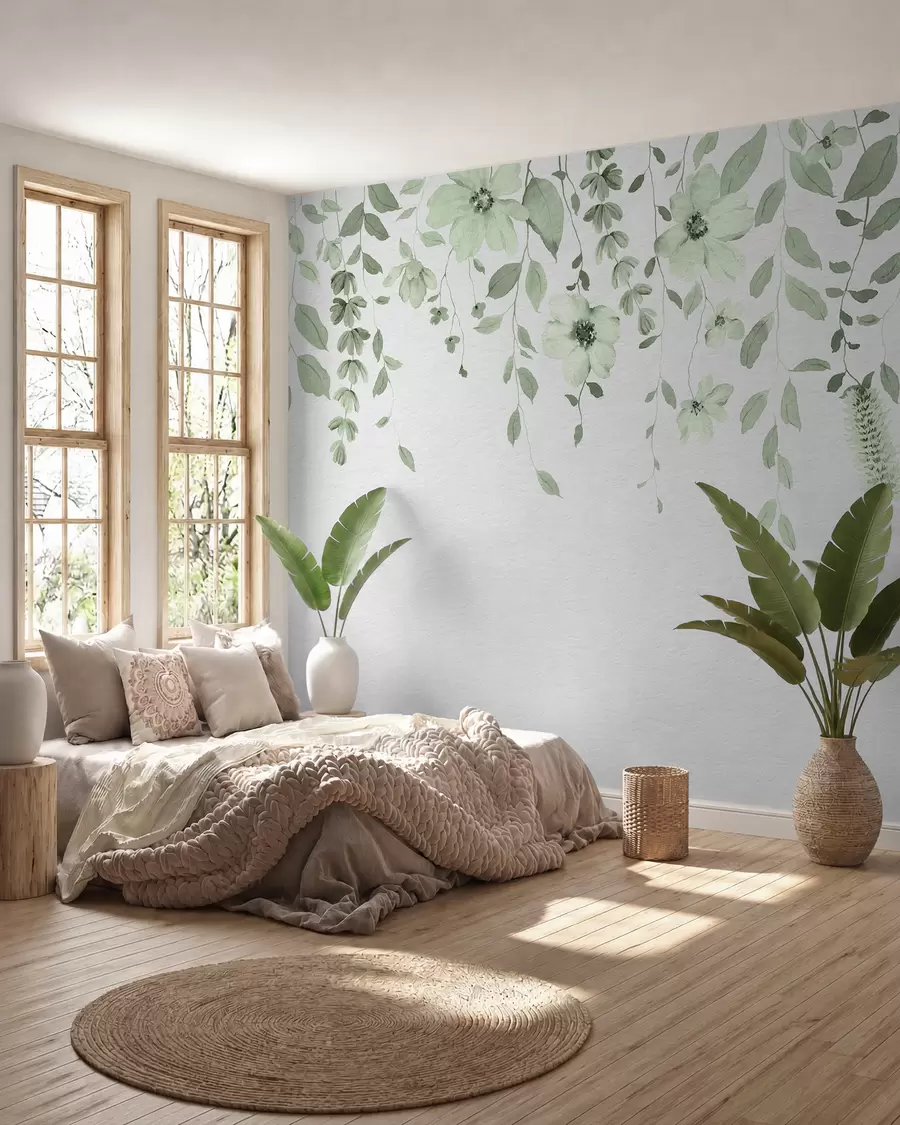 murales de pared Flores y hojas colgantes de acuarela w03315v2