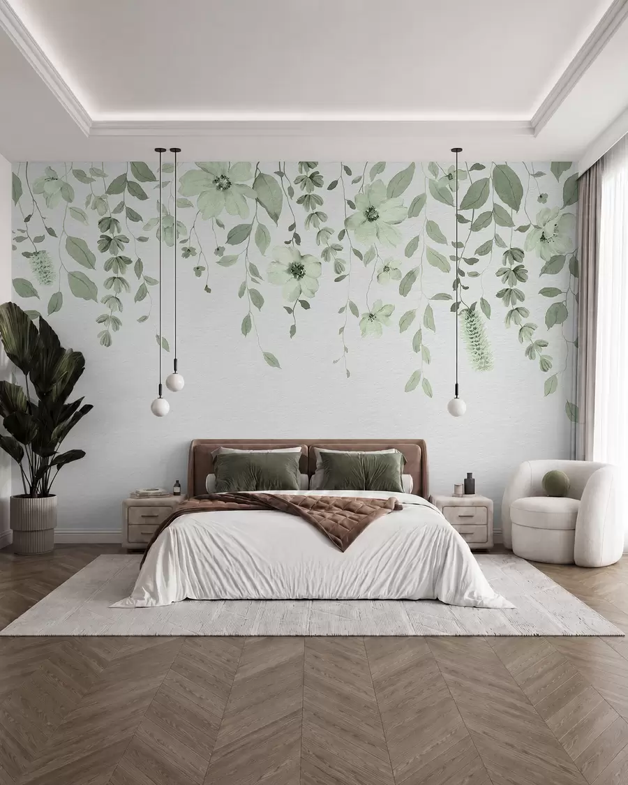 murales de pared Flores y hojas colgantes de acuarela w03315v2