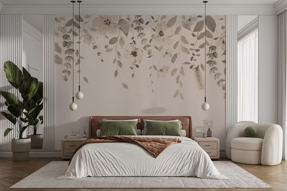 murales de pared Flores y hojas colgantes de acuarela w03315v4
