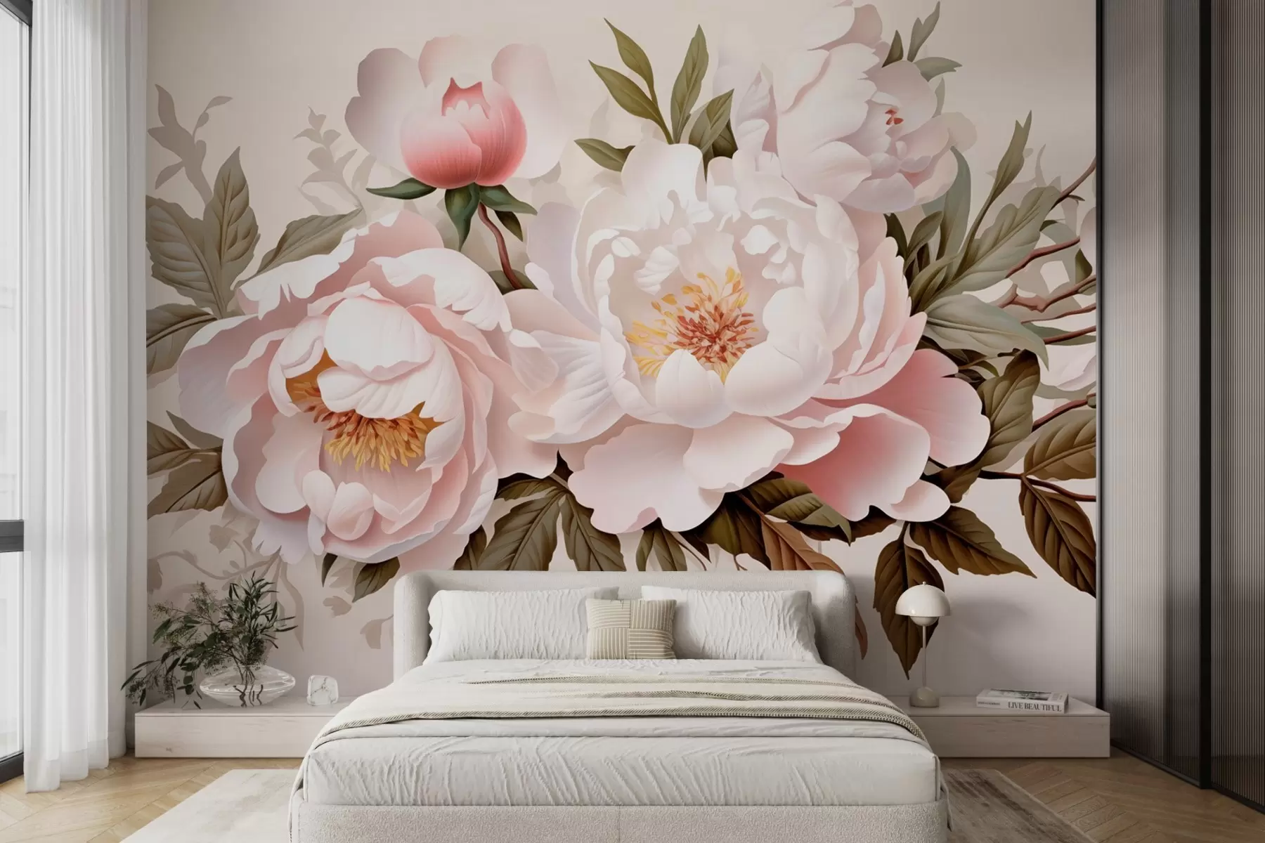 murales de pared Brotes rosa claro sobre fondo rosa w08884