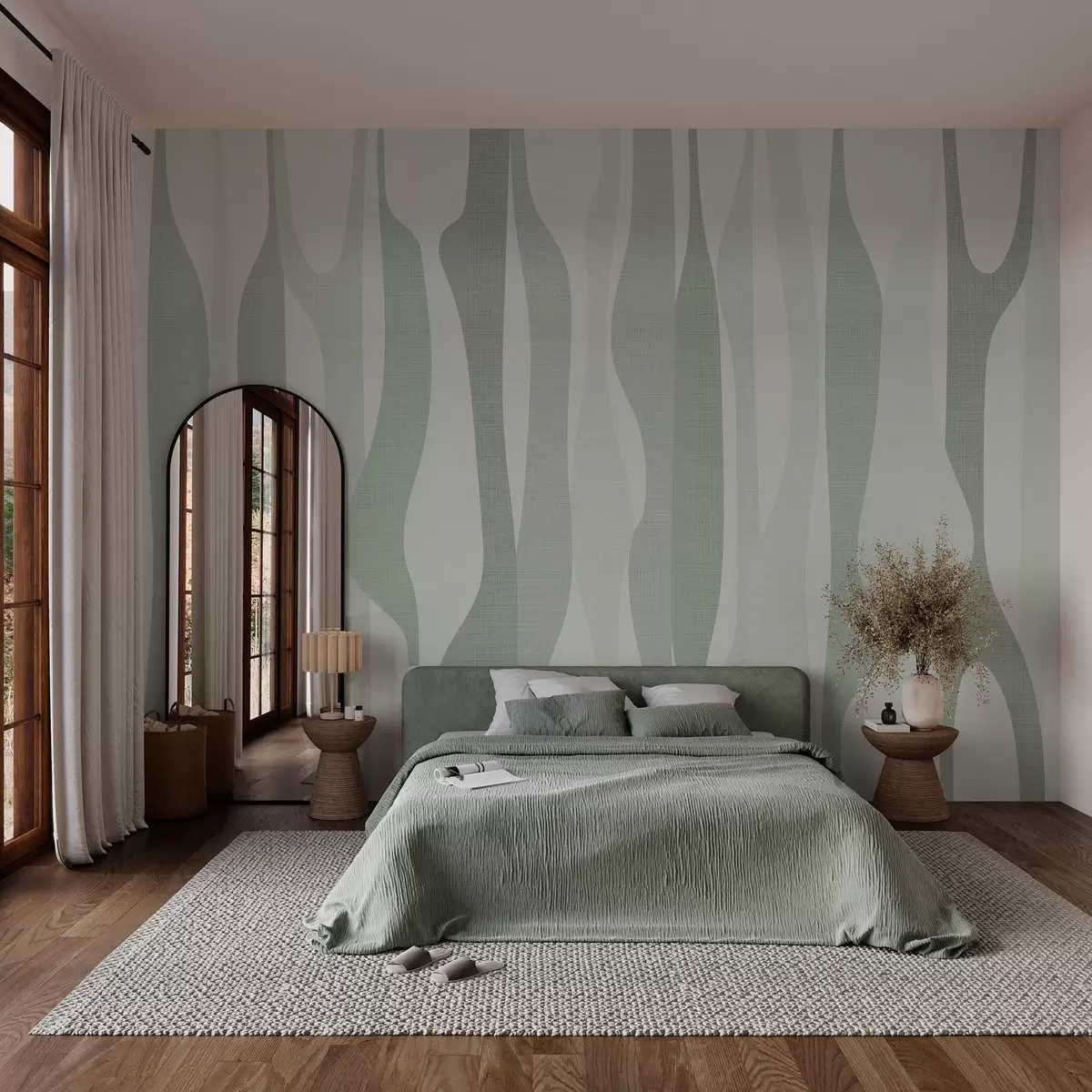 murales de pared modernas formas abstractas en tonos verde claro w03283v2