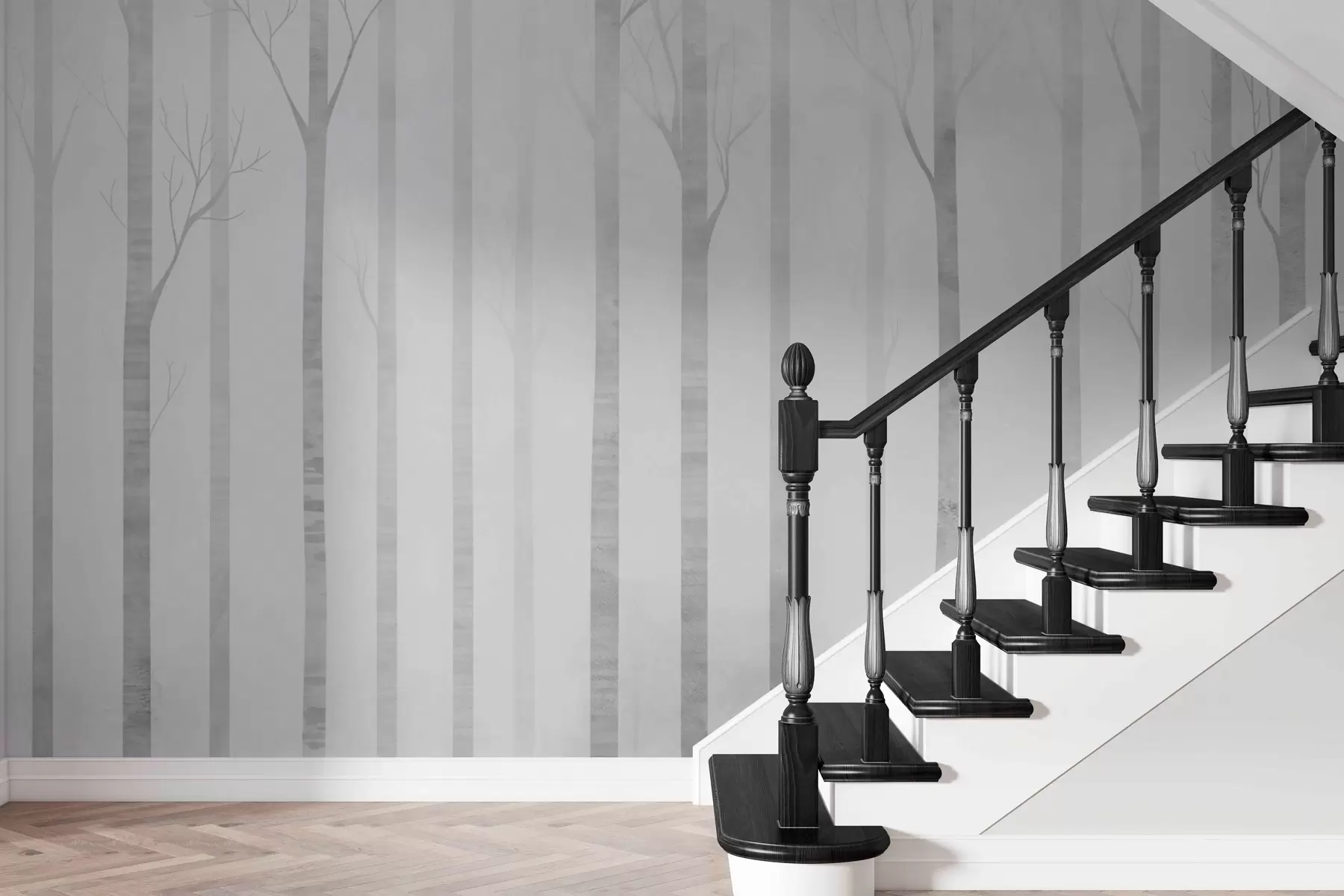 murales de pared Troncos de árbol en la niebla en escala de grises w03386