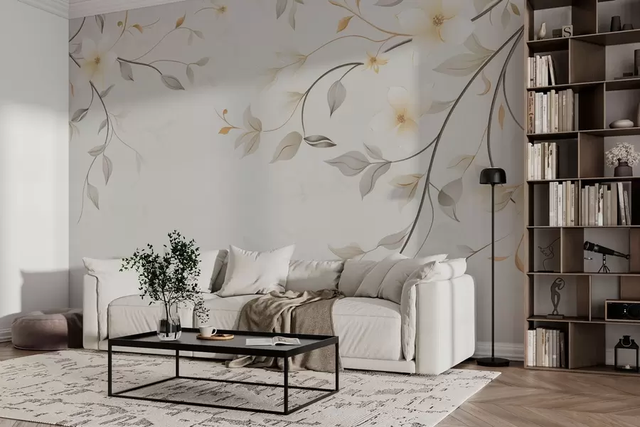 murales de pared Ramas colgantes con flores y hojas w03439