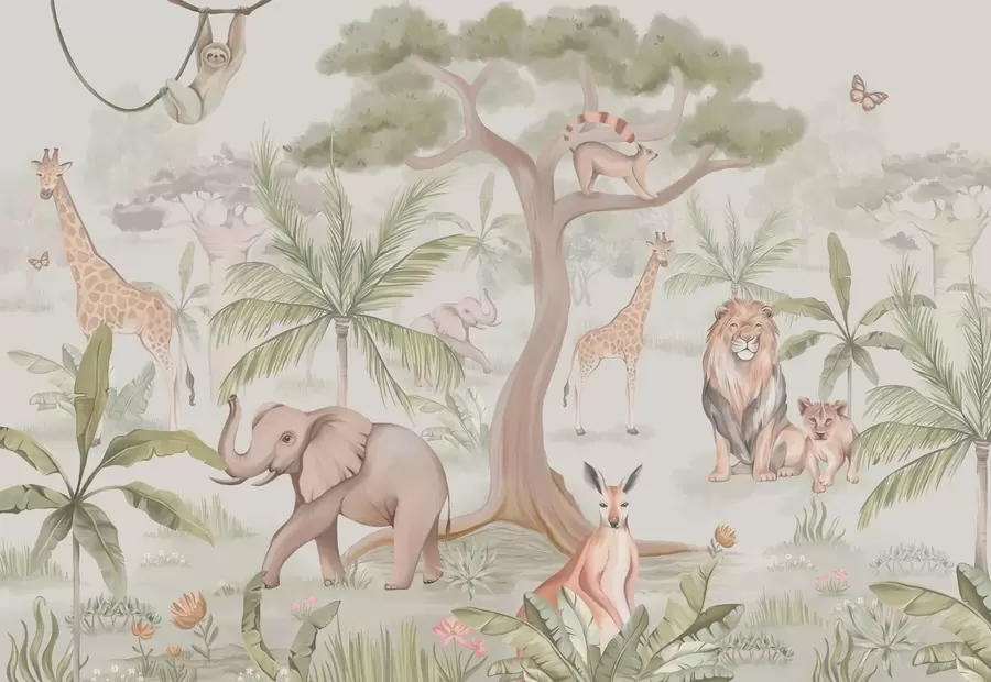 murales de pared Panorama de selva con animales w03444