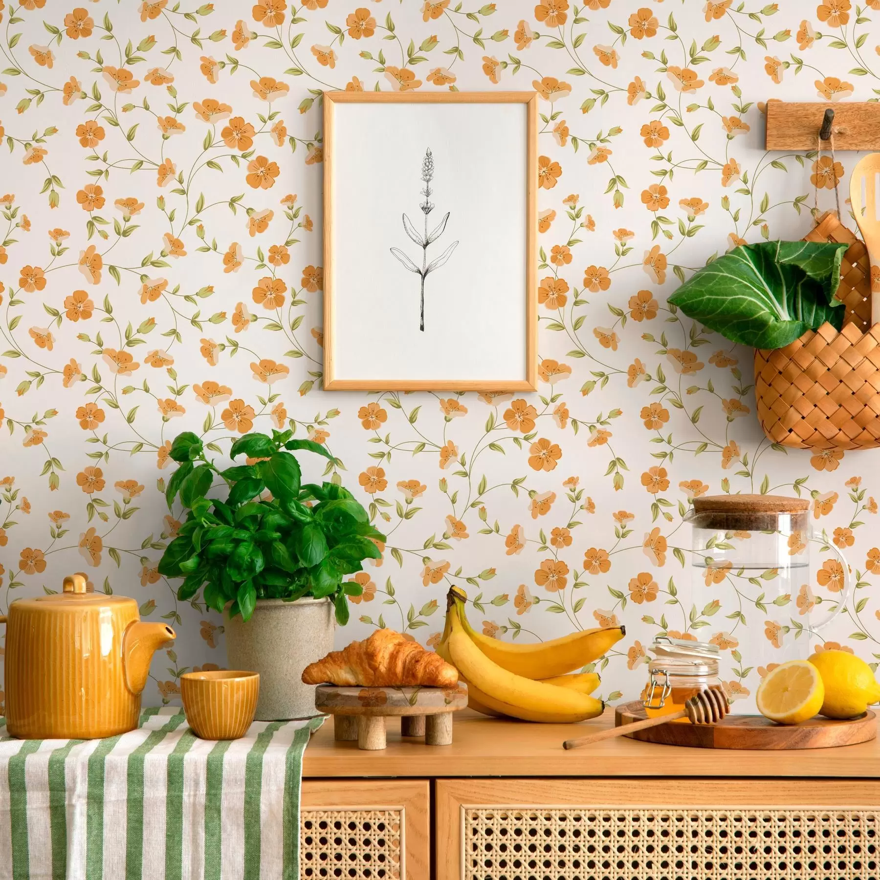 murales de pared Flores naranjas sobre fondo blanco a00015