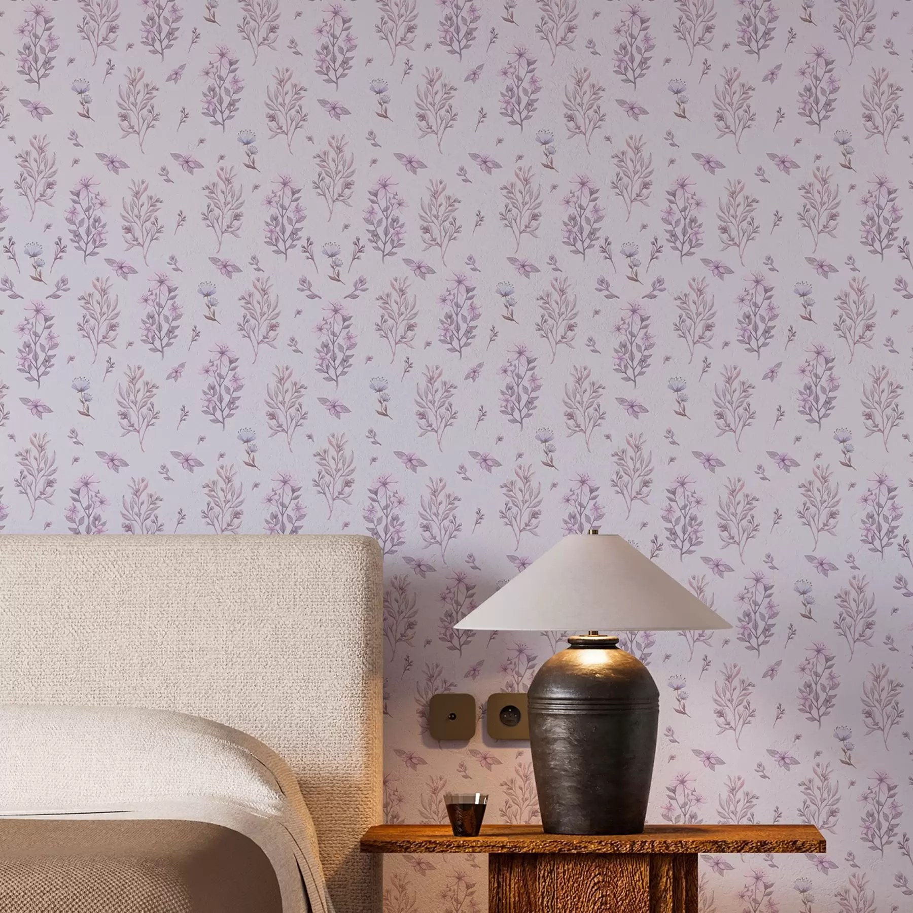 murales de pared Delicadas flores con tallos sobre fondo blanco a00016
