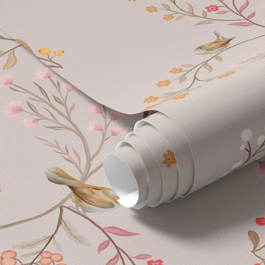 murales de pared Flores delicadas y colibríes en las ramas a00036