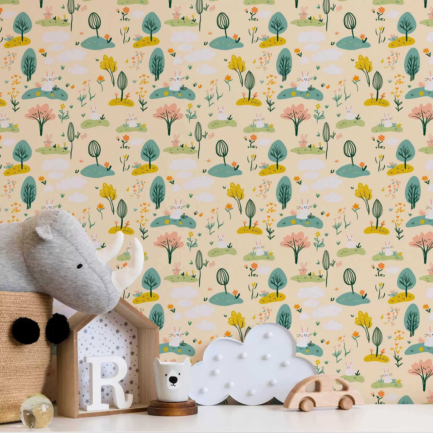 murales de pared Árboles pequeños y conejos a00081