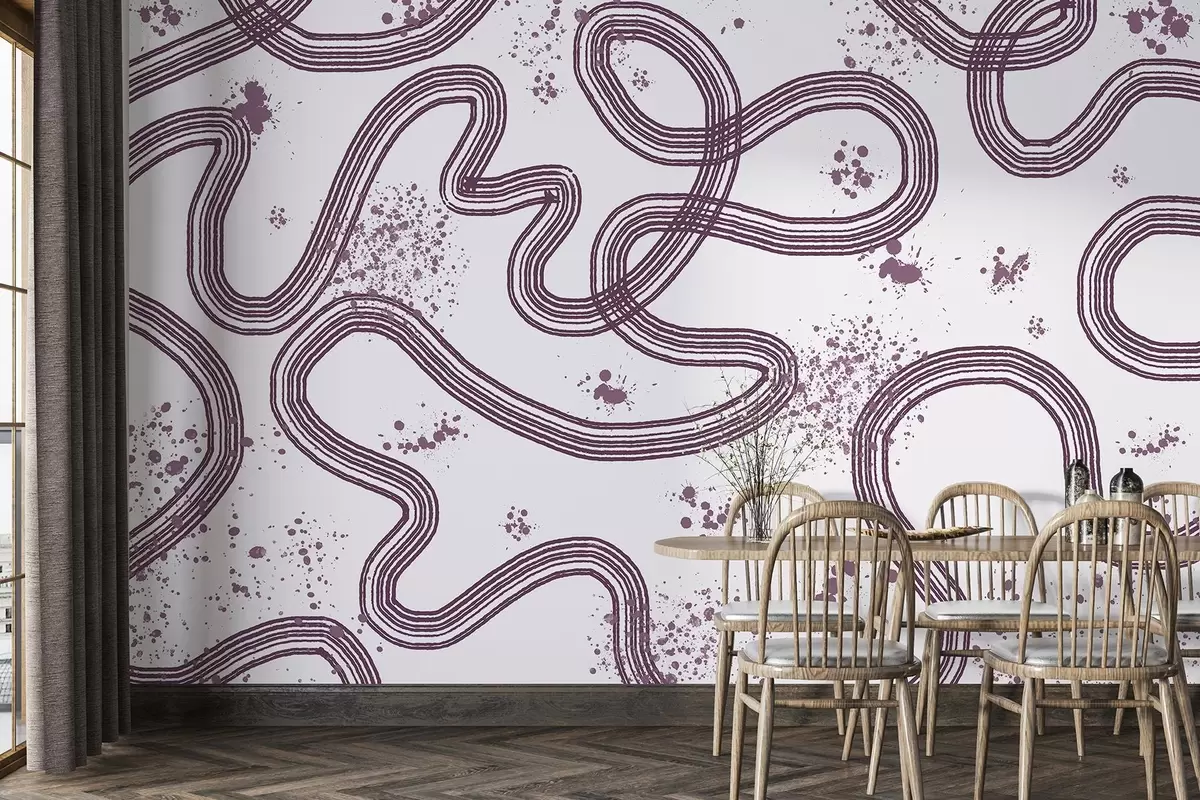 murales de pared Dibujo lineal, salpicaduras de pintura, minimalismo, color violeta w03408v1
