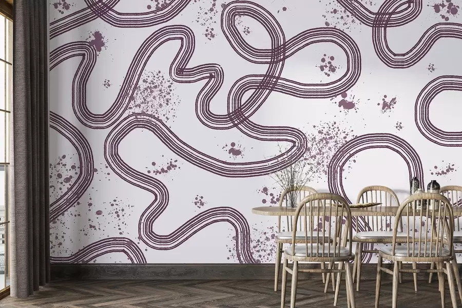 murales de pared Dibujo lineal, salpicaduras de pintura, minimalismo, color violeta w03408v1