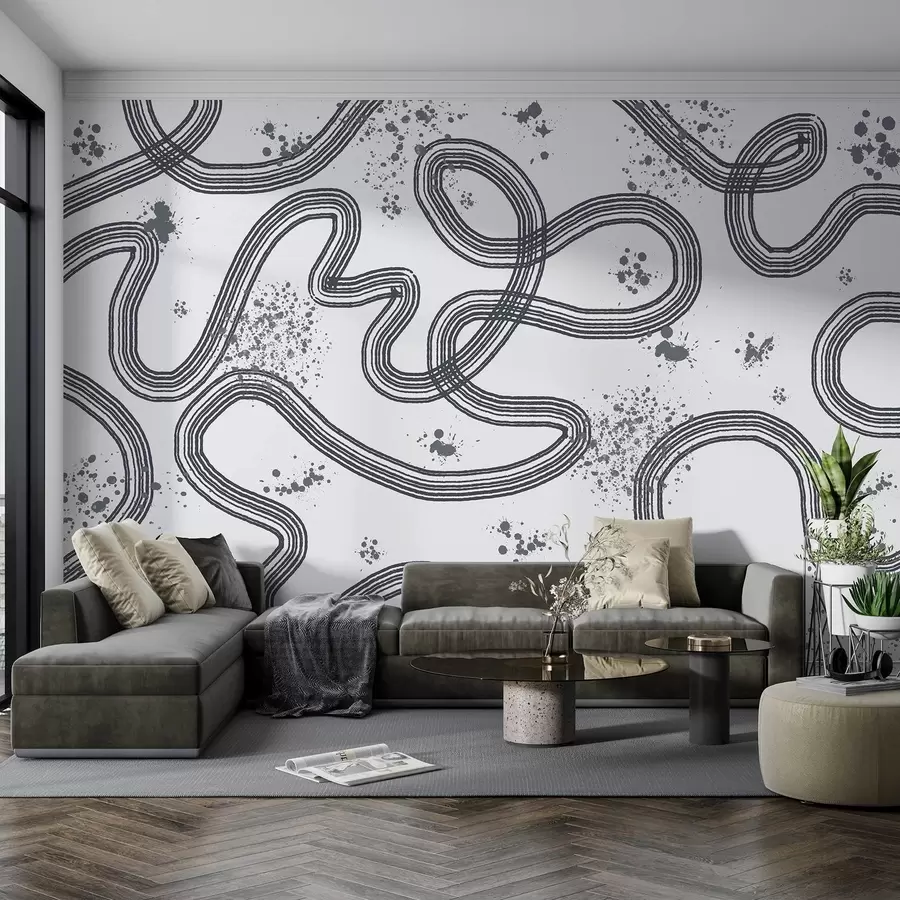 murales de pared Dibujo lineal, salpicaduras de pintura, minimalismo, color gris w03408v2
