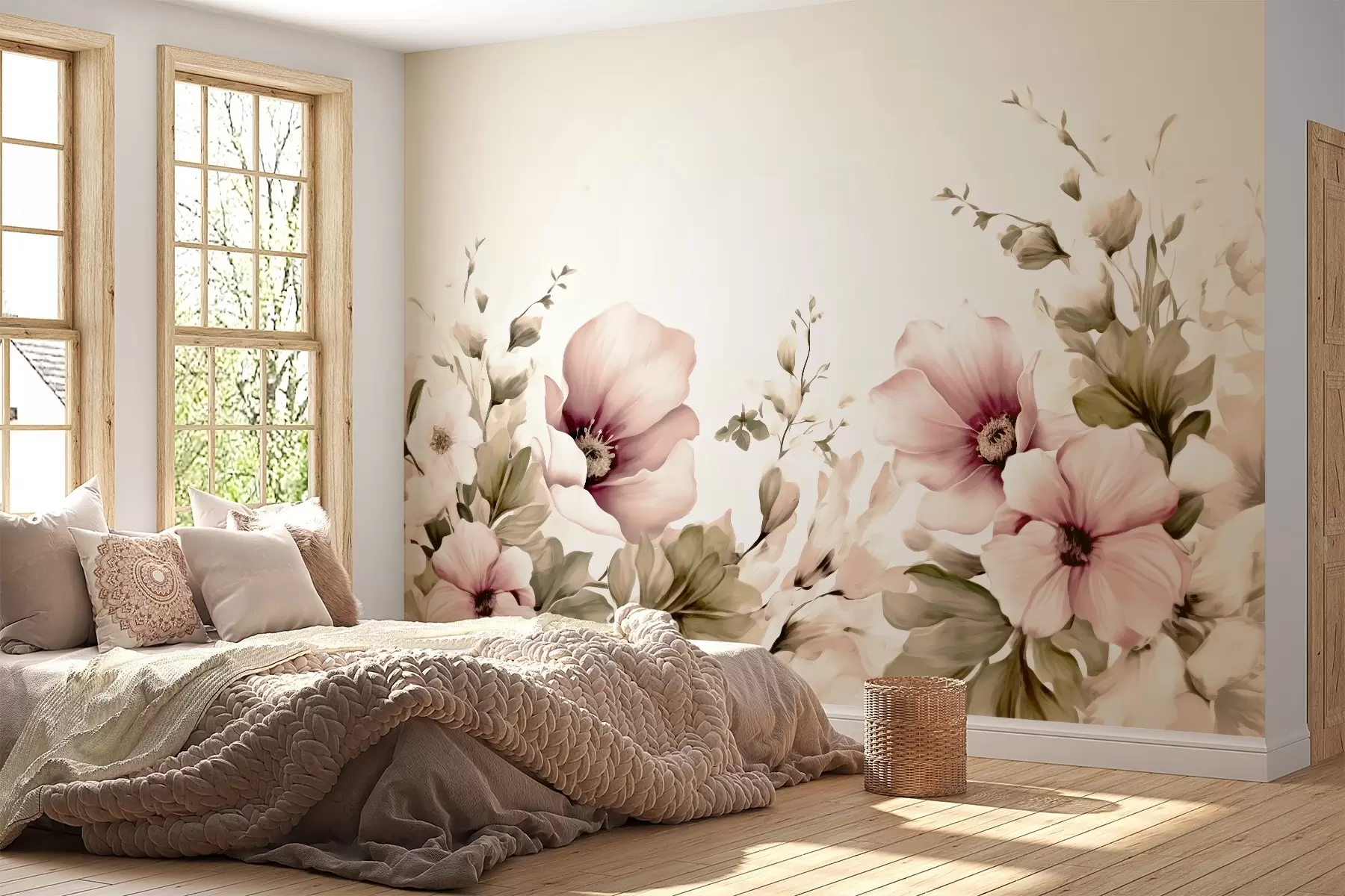 murales de pared grandes flores pastel en delicadas secciones w02779