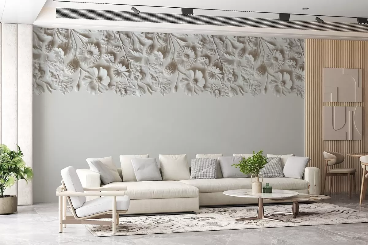 murales de pared Imitación de flores en bajorrelieve en la parte superior en color leche w03398v1