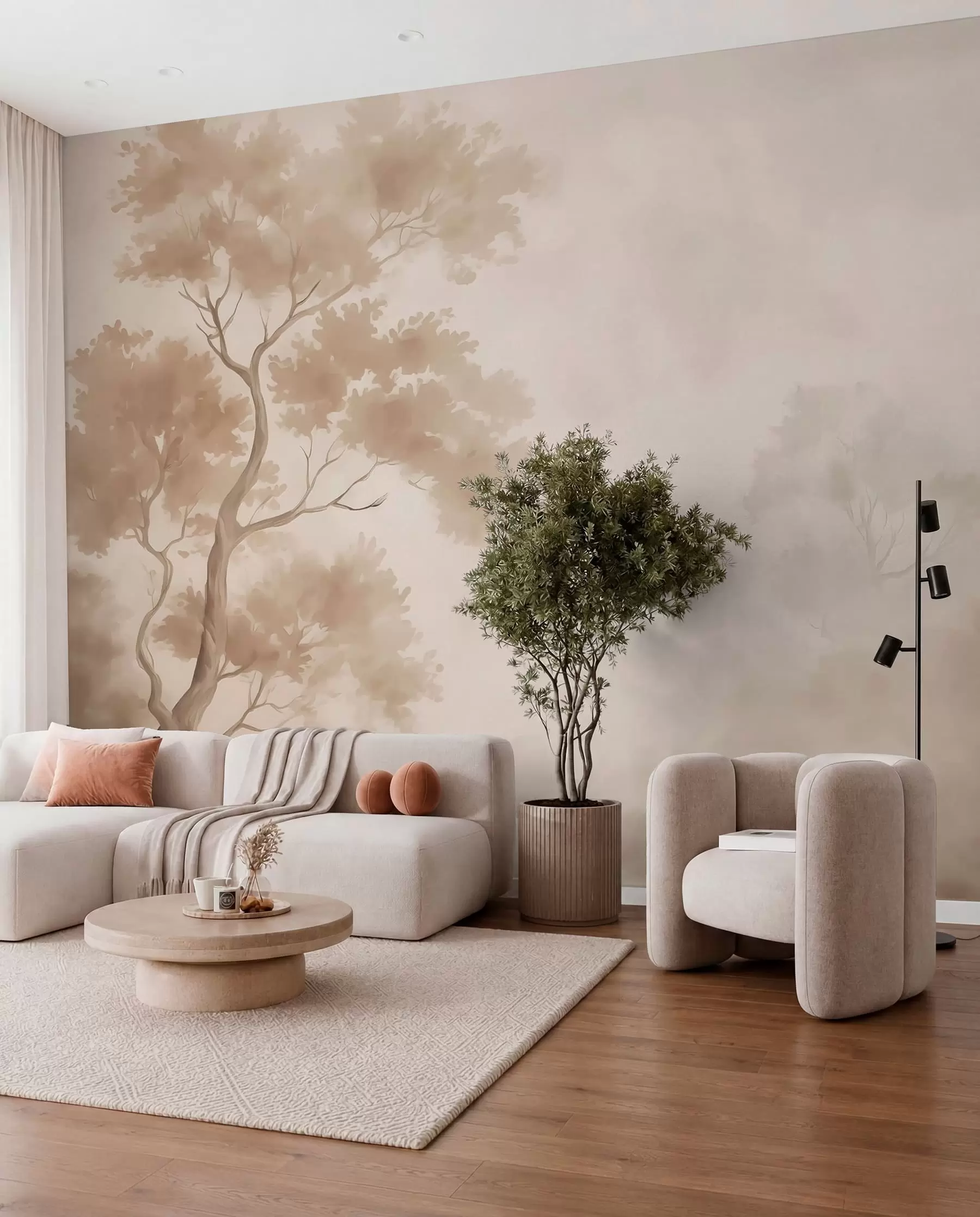 murales de pared Árbol imitación acuarela difuminada w03471