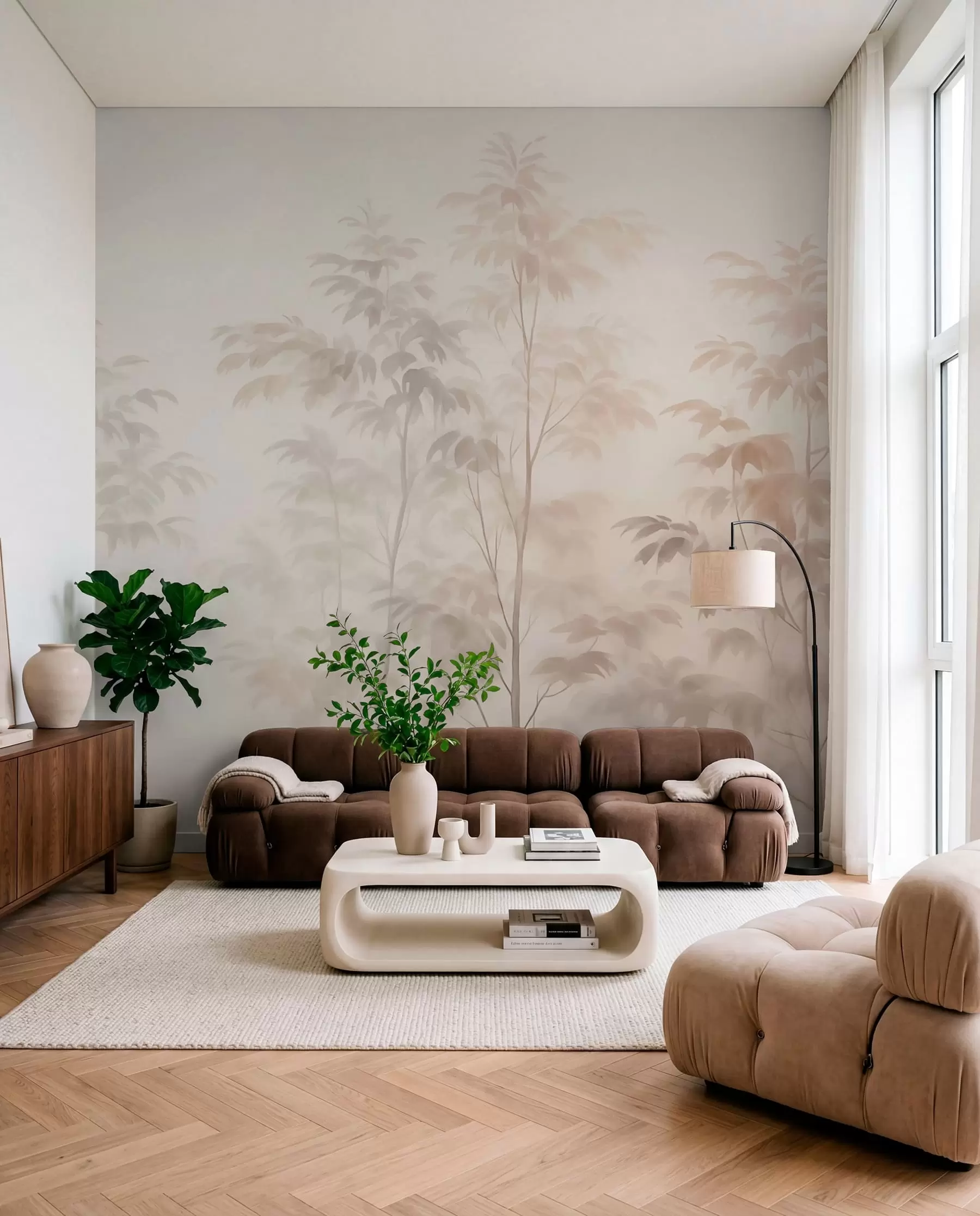 murales de pared Árboles imitación acuarela colores cálidos w03474