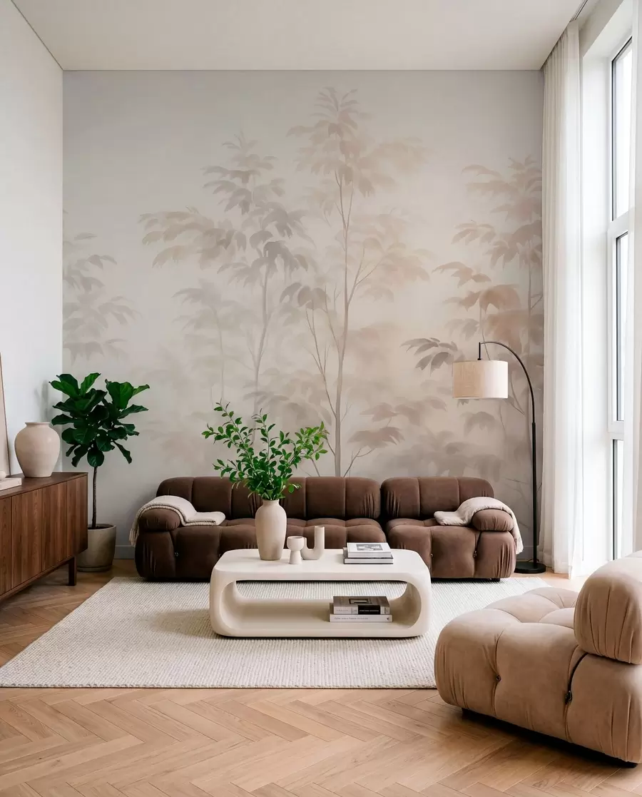murales de pared Árboles imitación acuarela colores cálidos w03474