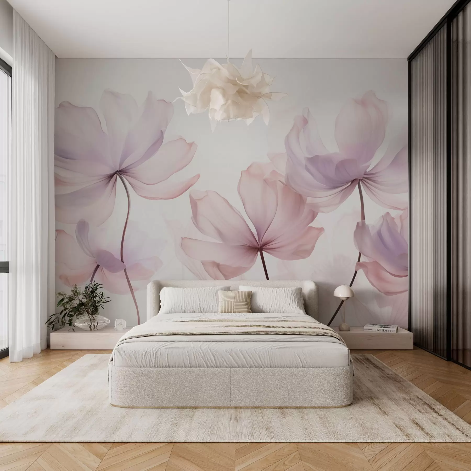 murales de pared Flores en tonos rosa suave w03521