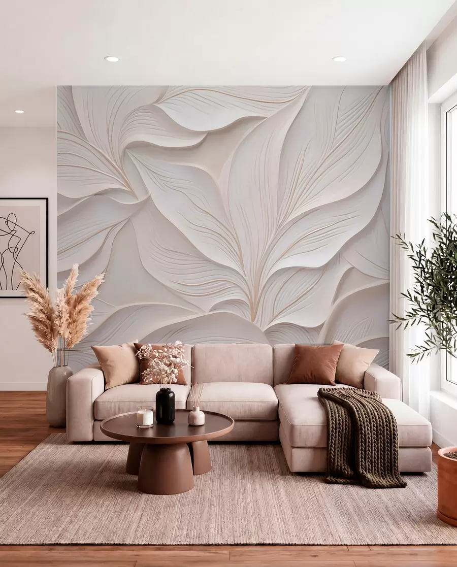murales de pared Delicado follaje en estilo de bajorrelieve w03520