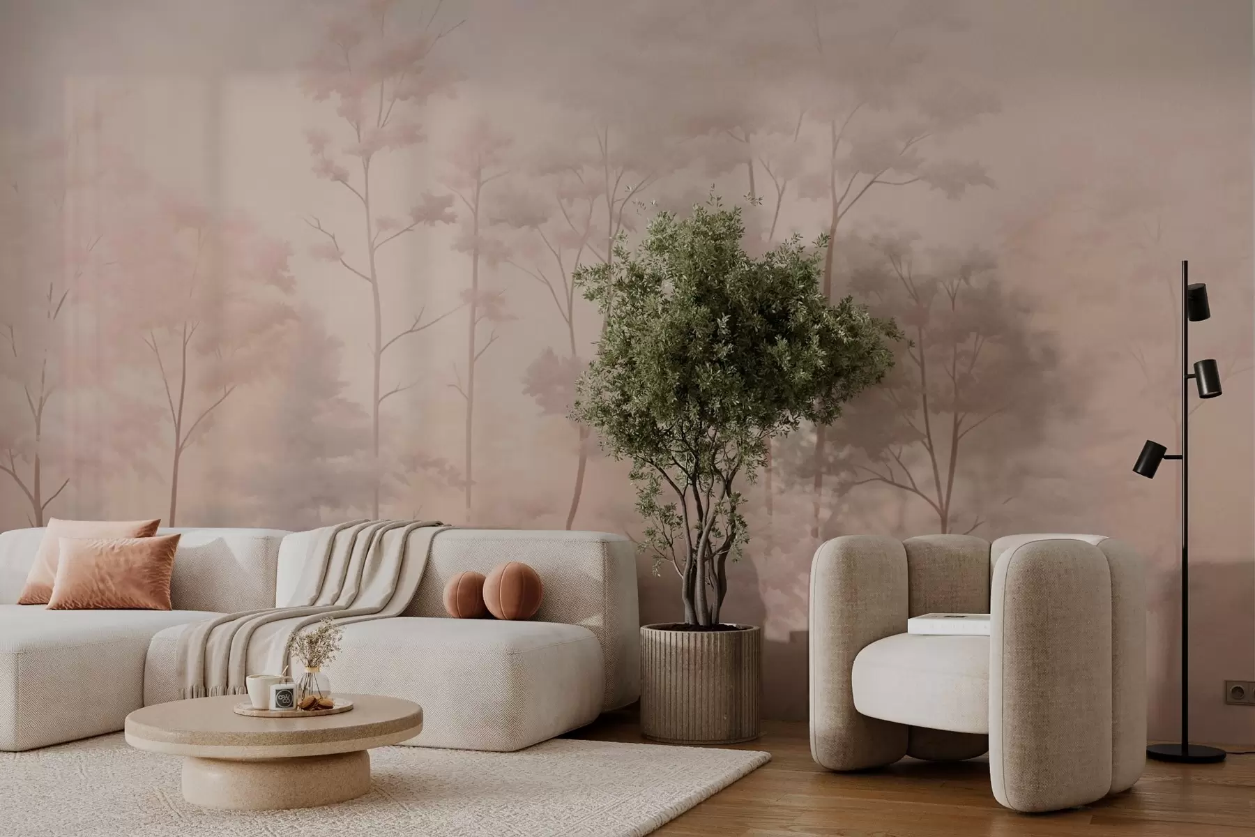 murales de pared Bosque de moda en suaves colores pastel w03525v1