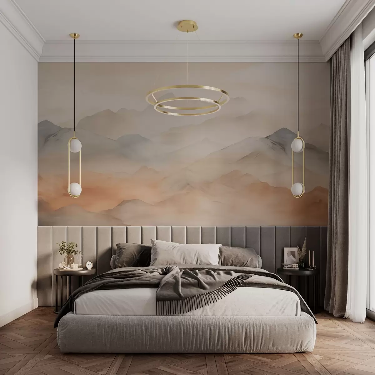 murales de pared Montañas brumosas de colores suaves w03535