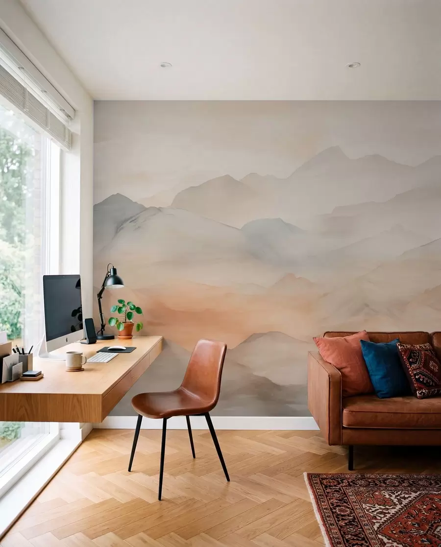 murales de pared Montañas brumosas de colores suaves w03535